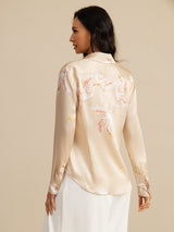 [Champagne] SilkSilky  19Momme Long Sleeve Lapel Collar Women's Shirt 002