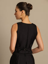 [Black] SilkSilky  32Momme Silk-Wool Blend Sleeveless V Neck Women's Vest 005