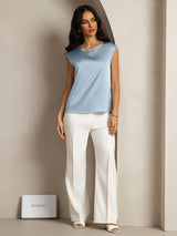 [Grayish Blue] SilkSilky  Cap Sleeve Round Neck Women's T-Shirt 003