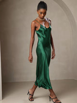 [Green] SilkSilky  Pure Silk Spaghetti Strap V Neck Dress 006