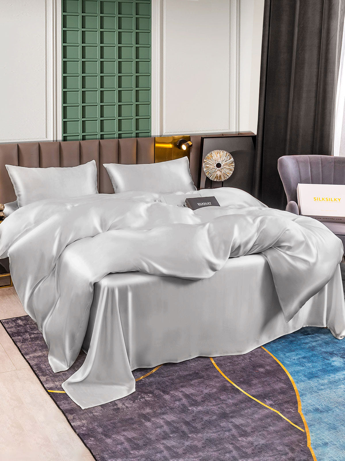 SilkSilky US 25Momme Pure Silk Bedding Set Silver 003