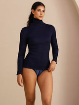 [Dark Blue] SilkSilky  Long Sleeve Turtle Neck Women's T-Shirt 004