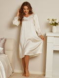 SilkSilky US Pure Silk Long Sleeve Nightgown White 005