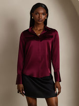 [Dark Red] SilkSilky  Long Sleeve Lapel Collar Women's Shirt 004
