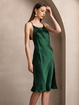 [Dark Green] SilkSilky  Spaghetti Strap Scoop Neck Dress 003