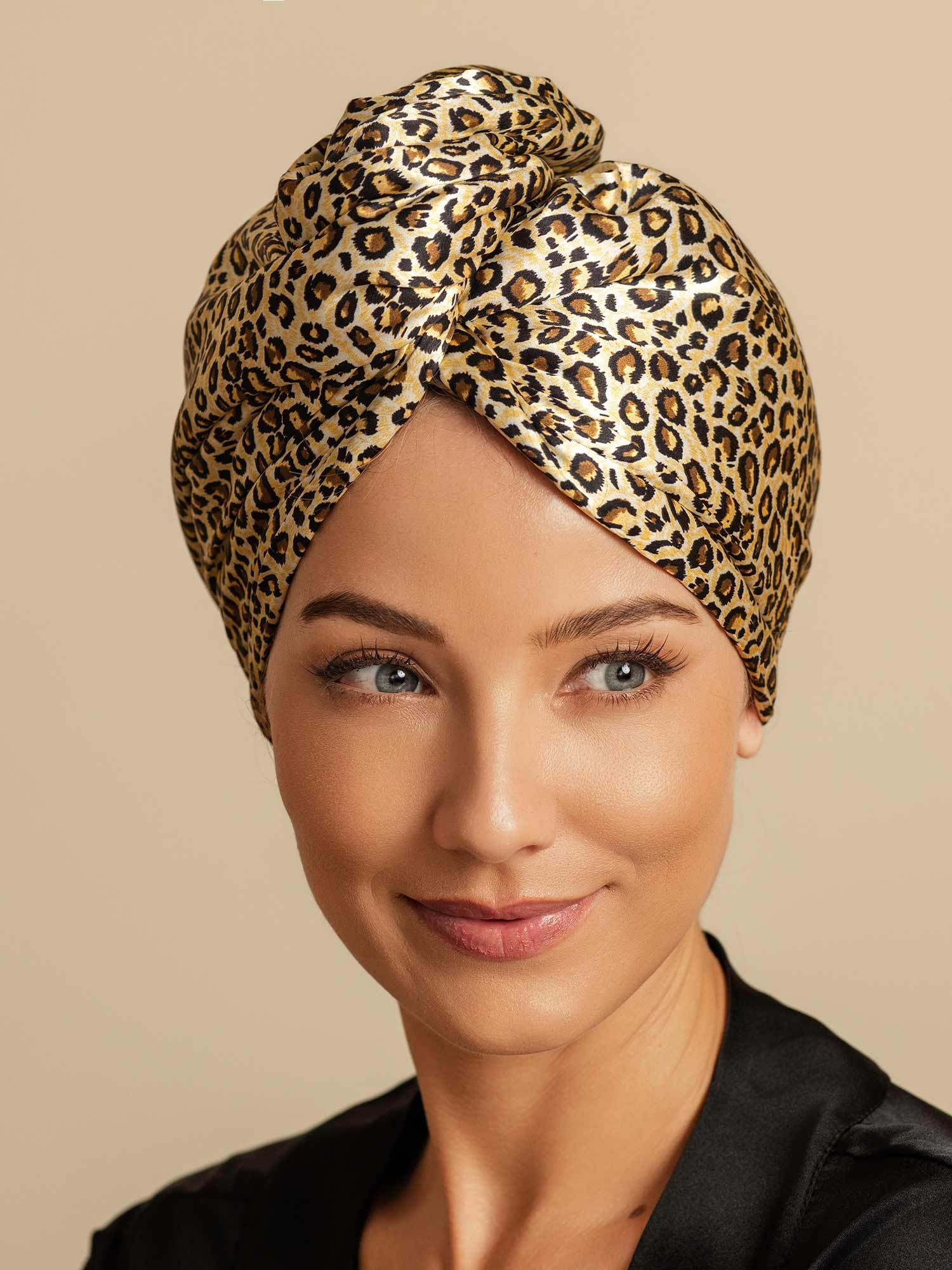 [Leopard] SilkSilky  Pure Silk Wrap Hair Towel Wrap 001,