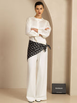 Black and white pure silk square scarf with geometric chain pattern, 90x90cm