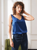 SilkSilky US Pure Silk Sleeveless V Neck Camisole Top DarkBlue 004