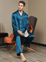 [Teal] SilkSilky  Long Sleeve Notch Collar Men's Pajamas 006
