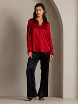 [Red] SilkSilky  Long Sleeve Lapel Collar Women's Shirt 005