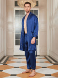 SilkSilky US Pure Silk 3/4 Sleeve Deep V Neck Men's Robe DarkBlue 001