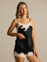 [Black] SilkSilky  Spaghetti Strap V Neck Camisole Set 006