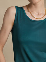[Dark Green] SilkSilky  100% Silk Jersey Sleeveless Round Neck Women's T-Shirt 004