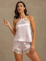 [Lavender] SilkSilky Sleeveless Halter Camisole Set 004