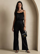 [Black] SilkSilky  19Momme Stretch Silk Charmeuse Spaghetti Strap Scoop Neck Camisole Top 008