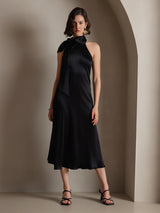[Black] SilkSilky  Sleeveless Tie Neck Dress 008