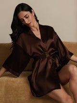 [Coffee] SilkSilky  3/4 Sleeve Women's Robe 009
