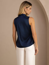 [Dark Blue] SilkSilky Sleeveless Tie Neck Camisole Top 002