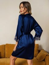 [Dark Blue] SilkSilky  3/4 Sleeve Women's Robe 002