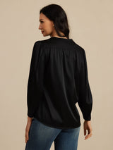 [Black] SilkSilky 19Momme Long Sleeve Round Neck Blouse 002