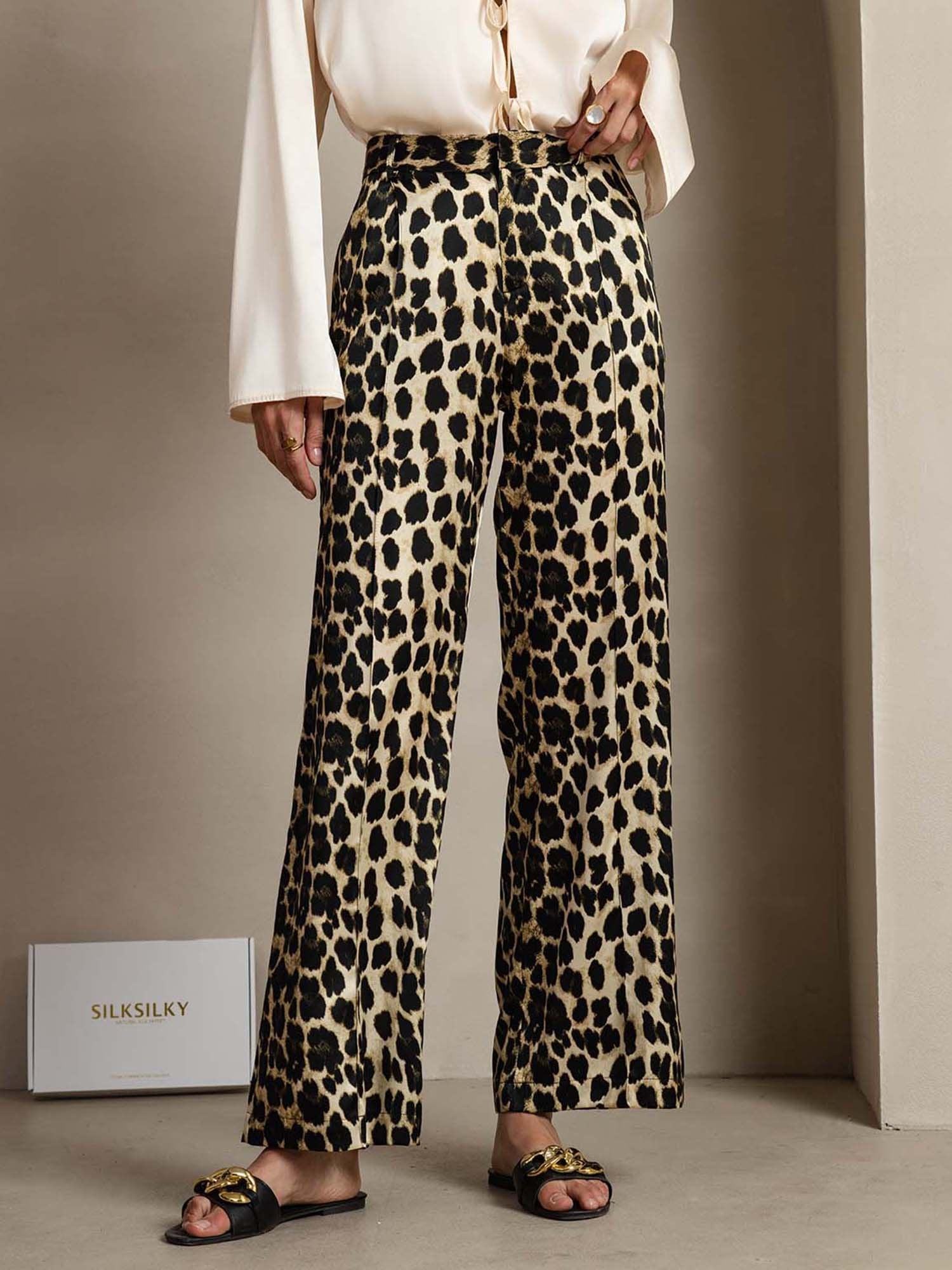 [Leopard] SilkSilky 19Momme Silk Womens Pants 001