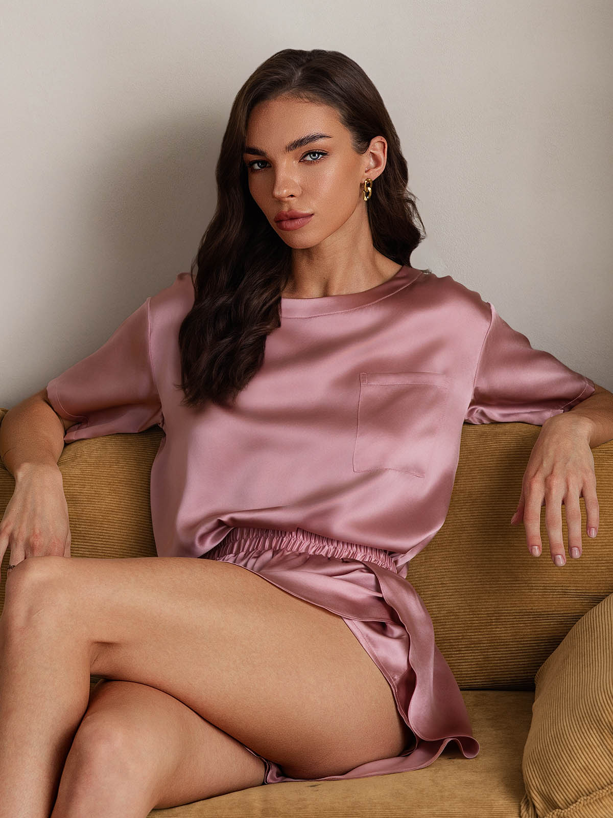 [Pale Mauve] SilkSilky  Pure Silk Round Neck Women's Pajamas 003