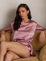 [Pale Mauve] SilkSilky  Short Sleeve Round Neck Women's Pajamas 003
