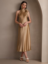 [Champagne] SilkSilky  Sleeveless Tie Neck Dress 008