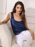 SilkSilky US Pure Silk Sleeveless U Neck Camisole Top DarkBlue 004