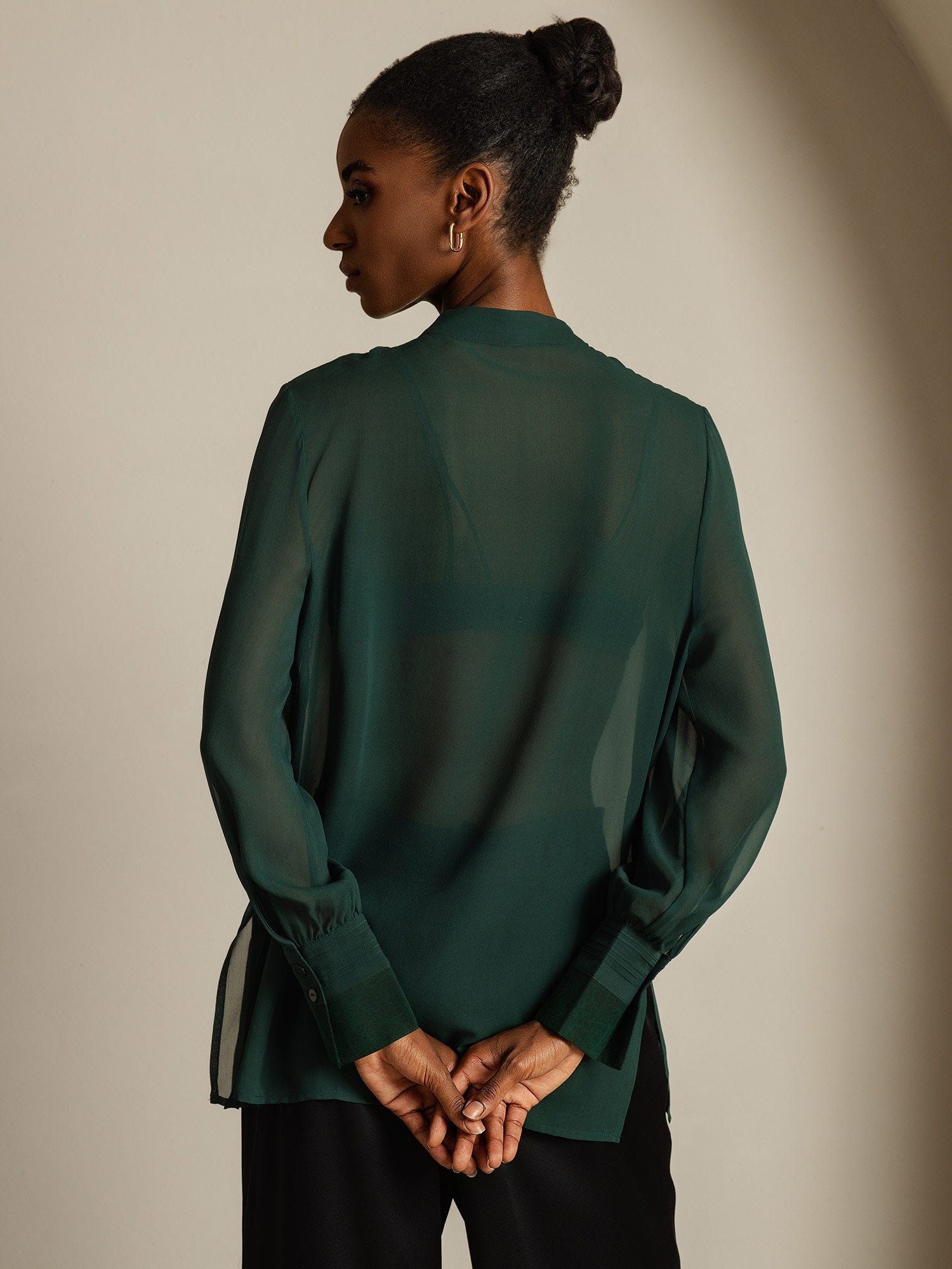 [Dark Green] SilkSilky  Pure Silk Split Women's Shirt 002
