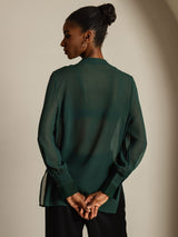 [Dark Green] SilkSilky  Pure Silk Split Women's Shirt 002