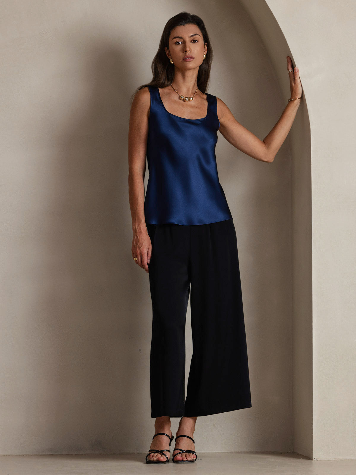 [Dark Blue] SilkSilky  Pure Silk Wrap Camisole Top 005