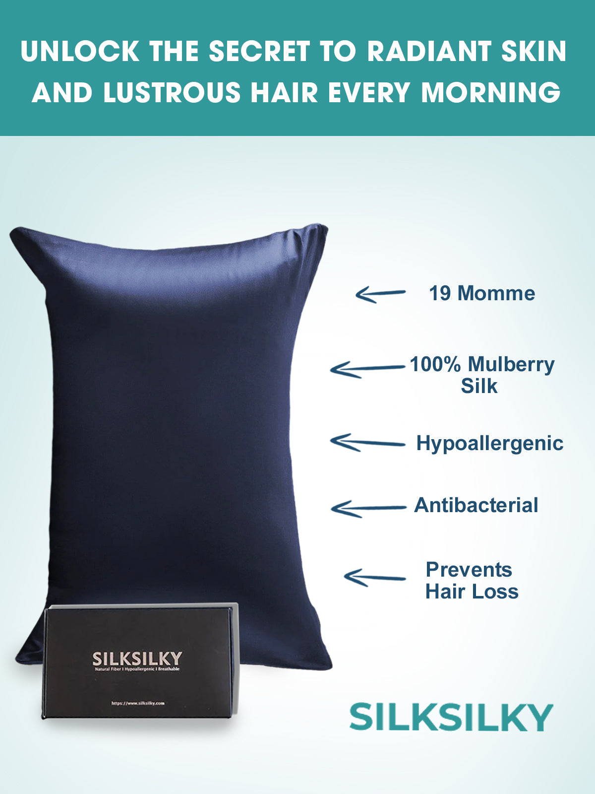 SilkSilky  19Momme Pure Silk Pillowcase DarkBlue 003