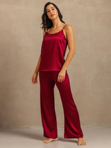 [Wine] SilkSilky  19Momme Machine-Washable Silk Spaghetti Strap Scoop Neck Camisole Set 006