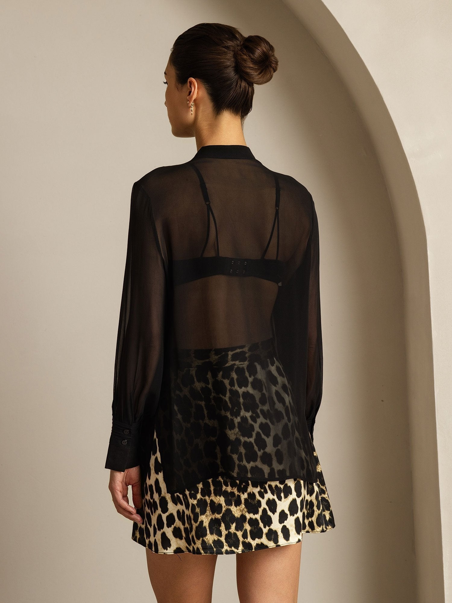 [Black] SilkSilky  Pure Silk Split Women's Shirt 002
