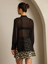 [Black] SilkSilky  Pure Silk Split Women's Shirt 002
