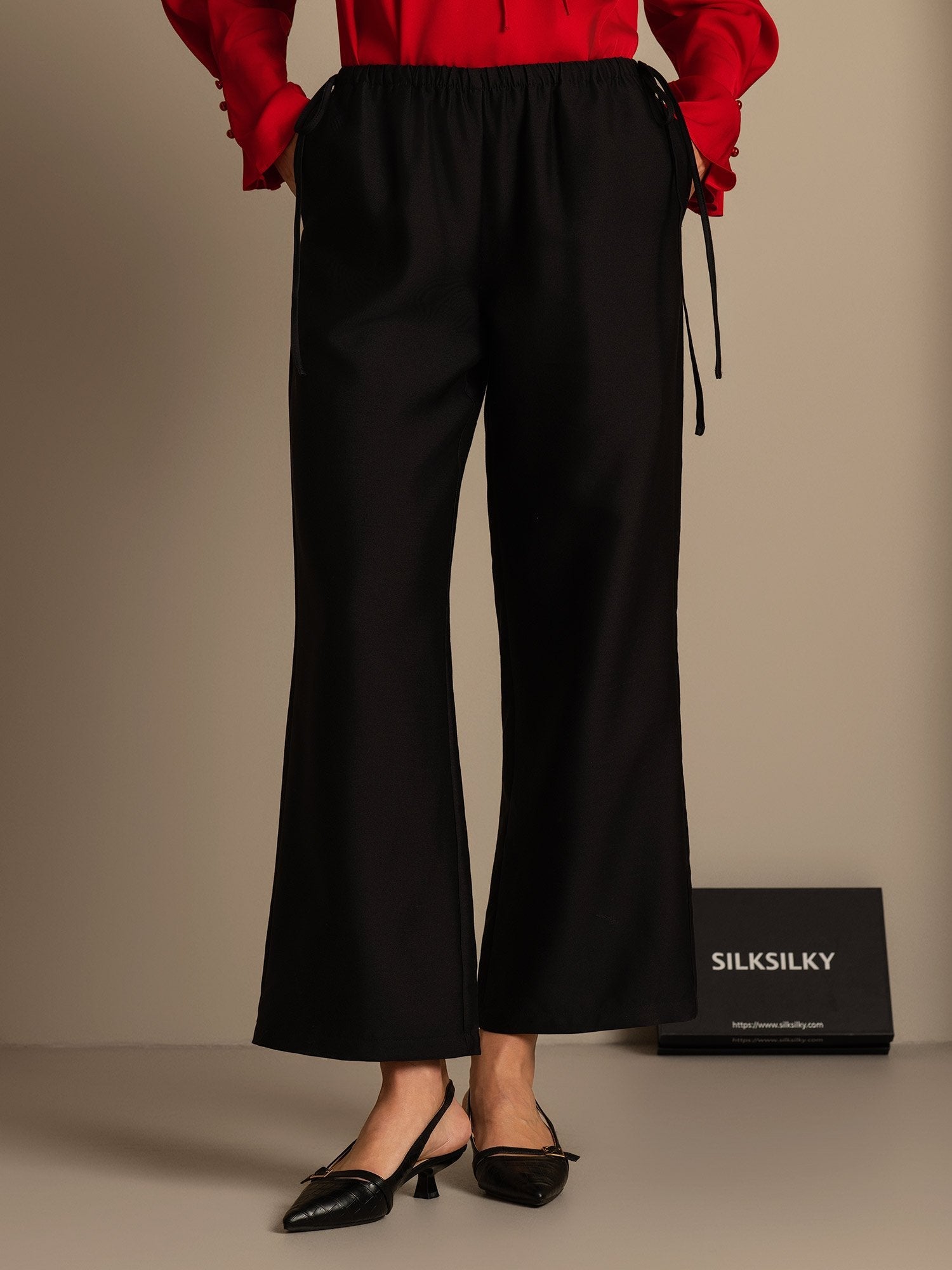 [Black] SilkSilky  32Momme Silk Womens Pants 001,