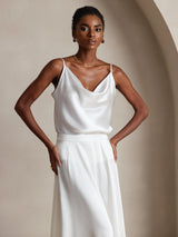 [White] SilkSilky  Spaghetti Strap Cowl Neck Camisole Top 004