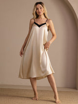 [Brown Rice] SilkSilky Spaghetti Strap V Neck Nightgown 004