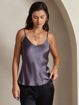 [Purple Gray] SilkSilky  Spaghetti Strap V Neck Camisole Top 004