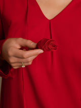 [Wine] SilkSilky  Long Sleeve V Neck Women's Blouse 004