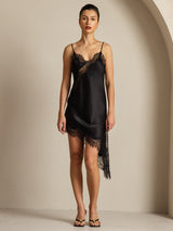 [Black] SilkSilky  Spaghetti Strap V Neck Dress 001