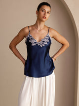 [Dark Blue] SilkSilky Spaghetti Strap V Neck Camisole Top 003