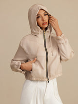 [Tan] SilkSilky 18Momme Silk Satin Surah Long Sleeve High Neck Women's Outerwear 001