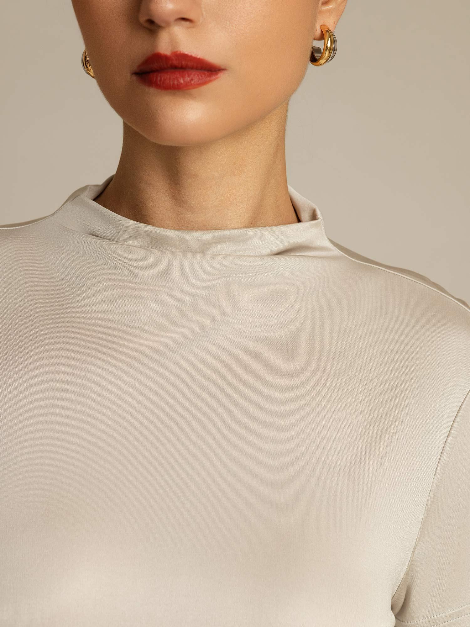[Gray] SilkSilky  Pure Silk Collar Women's T-Shirt 004