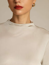 [Gray] SilkSilky  100% Silk Jersey Short Sleeve Mock Neck Women's T-Shirt 004