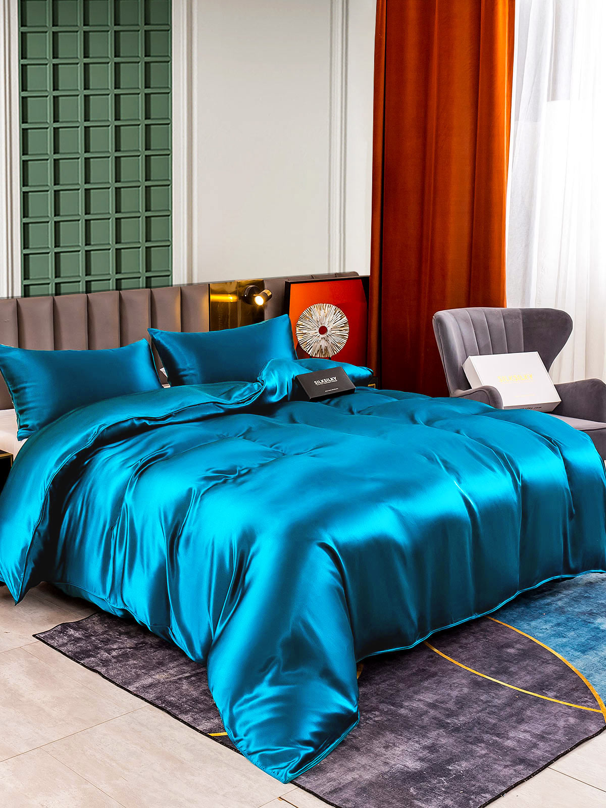 [Teal] SilkSilky  25Momme Pure Silk Bedding Set 001