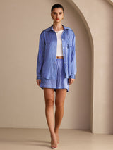 [Blue Pinstripe] SilkSilky Long Sleeve Lapel Collar Women's Outfit Sets 006