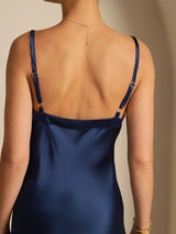 [Dark Blue] SilkSilky Spaghetti Strap V Neck Dress 004