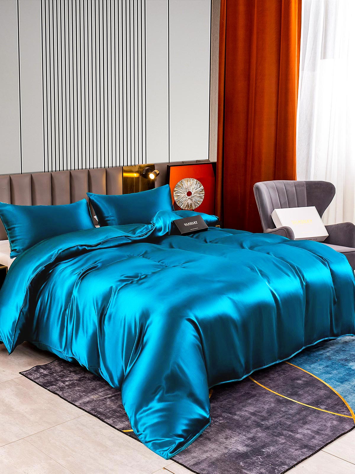 SilkSilky US 22Momme Pure Silk Bedding Set Teal 002